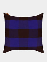 Ferm Living Chocolate and Bright Blue Checked Grand Cushion
