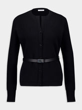 Ferragamo Black Wool Cardigan with Leather Belt