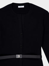 Ferragamo Black Wool Cardigan with Leather Belt