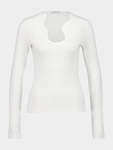 Ferragamo White Ribbed Long-Sleeve Top with Sculpted Neckline