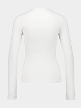 Ferragamo White Ribbed Long-Sleeve Top with Sculpted Neckline