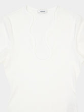 Ferragamo White Ribbed Long-Sleeve Top with Sculpted Neckline