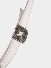 Manolo Blahnik Off-White Satin Mini Hangisi Belt with Crystal Buckle