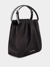 Amina Muaddi Vittoria Black Satin Bag with Crystal Handle