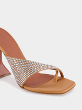 Amina Muaddi Shiona Latte Satin Slipper with Crystals