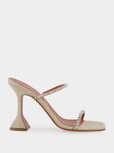 Amina Muaddi Gilda Beige Canvas Slipper with Crystals