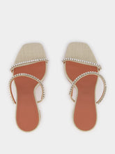 Amina Muaddi Gilda Beige Canvas Slipper with Crystals