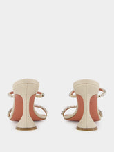 Amina Muaddi Gilda Beige Canvas Slipper with Crystals