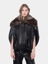 Rabanne Black Leather Cape Jacket with Shearling