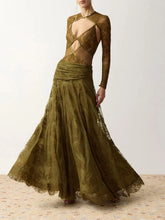 Zimmermann Olive Clash Floral Lace Draped Maxi Skirt