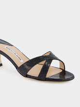 Manolo Blahnik Black Patent Leather Open Toe 50mm Mules