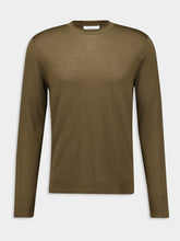 Ferragamo Olive C-Neck Virgin Wool Sweater