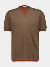 Ferragamo Layered Knitted T-Shirt in Clay, Brick and White