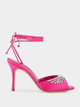 Manolo Blahnik Plumena 90 Crystal-Embellished Satin Lace-Up Pink Sandals