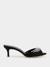 Manolo Blahnik Lumada Black Satin Jewel Mules