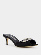 Manolo Blahnik Lumada Black Satin Jewel Mules