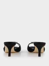 Manolo Blahnik Lumada Black Satin Jewel Mules