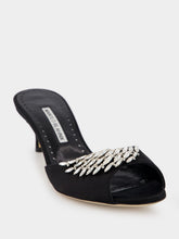 Manolo Blahnik Lumada Black Satin Jewel Mules