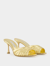 Manolo Blahnik Gold Ruched Open Toe Mules