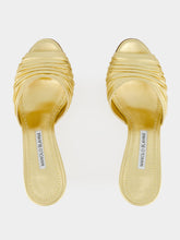 Manolo Blahnik Gold Ruched Open Toe Mules
