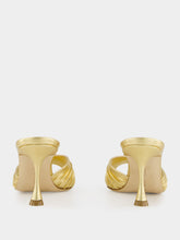 Manolo Blahnik Gold Ruched Open Toe Mules