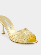 Manolo Blahnik Gold Ruched Open Toe Mules