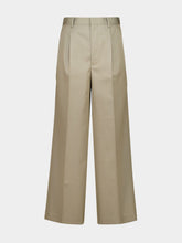 Auralee Khaki Beige Wool Gabardine Pleated Trousers