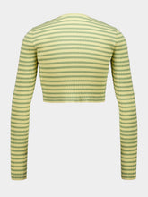 Auralee Light Beige and Green Striped Cropped Cotton Rib Cardigan
