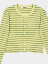 Auralee Light Beige and Green Striped Cropped Cotton Rib Cardigan