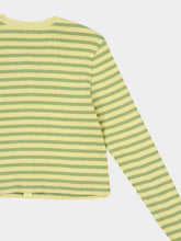 Auralee Light Beige and Green Striped Cropped Cotton Rib Cardigan