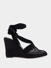 Christian Louboutin Black Toleda Mesh Leather 85 Wedge Espadrilles