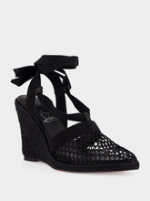 Christian Louboutin Black Toleda Mesh Leather 85 Wedge Espadrilles