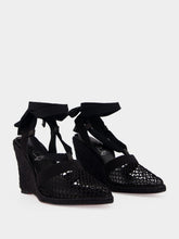 Christian Louboutin Black Toleda Mesh Leather 85 Wedge Espadrilles