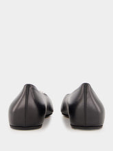 Amina Muaddi Black Nappa Camelia Flat with White Buckle