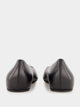 Amina Muaddi Black Nappa Camelia Flat with White Buckle