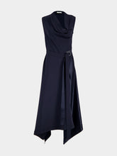 Ferragamo Navy Asymmetric Draped Dress
