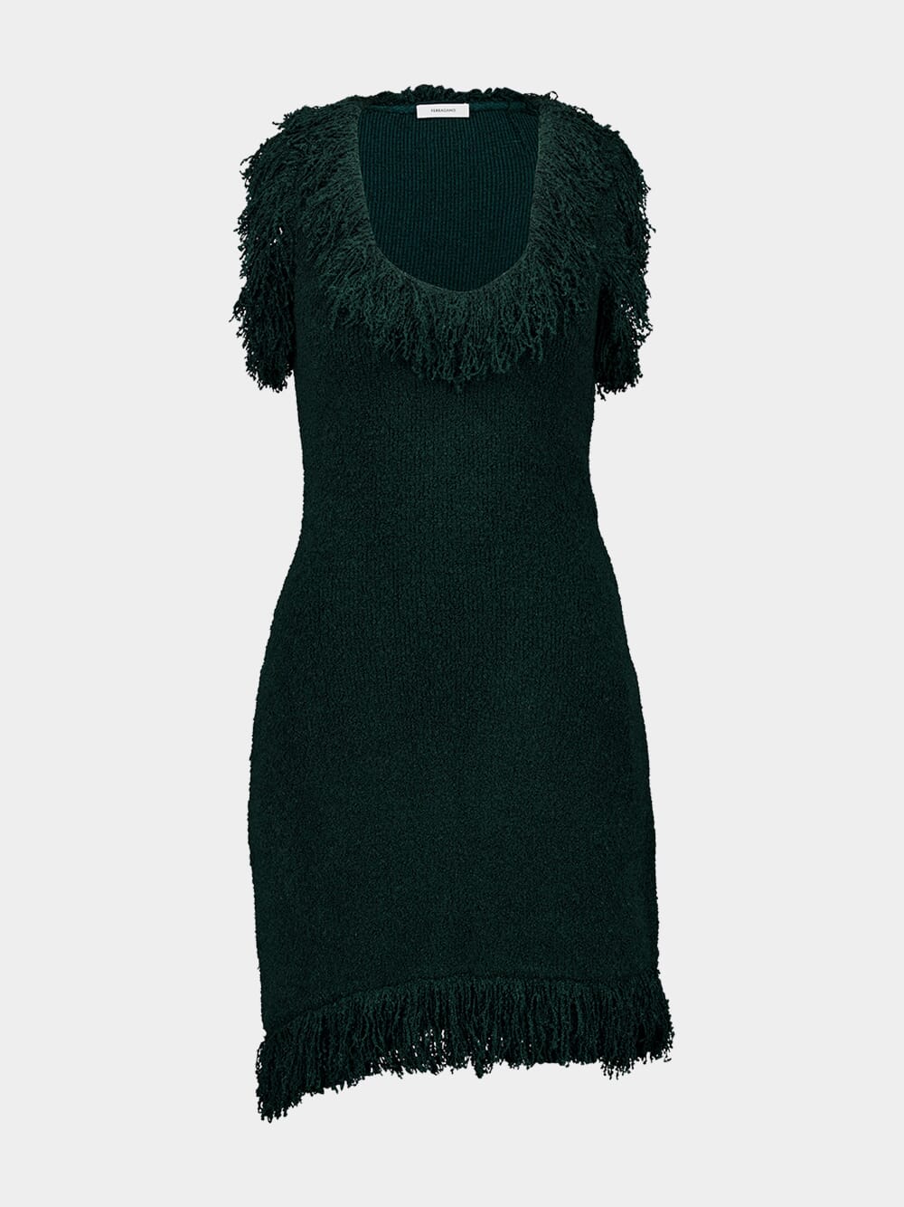 Ferragamo Moss Green Mini Dress with Fringe Detail