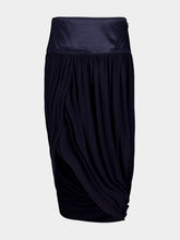 Ferragamo Dark Blue Draped Midi Viscose Skirt