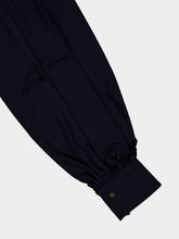 Ferragamo Navy Blue Gathered Top with Shoulder Slit Detail