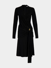Ferragamo Black Gathered Waist Viscose Midi Dress