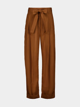 Ferragamo Cognac Belted Barrel Leg Wool Trousers