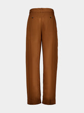 Ferragamo Cognac Belted Barrel Leg Wool Trousers