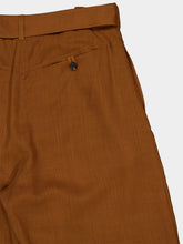Ferragamo Cognac Belted Barrel Leg Wool Trousers