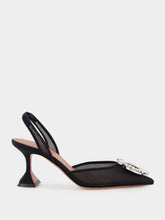 Amina Muaddi Black Begum Mesh Slingback Heels with White Crystal Buckle