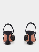 Amina Muaddi Black Begum Mesh Slingback Heels with White Crystal Buckle