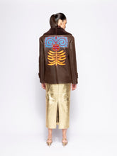 Paula Amelia Coffee Bean Embroidered Shearling Jacket