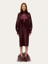 Ferragamo Burgundy Satin High Neck Dress