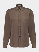 Ferragamo Brown Button-Up Shirt in Matt Satin Lyocell