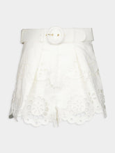 Zimmermann White Embroidered Linen High-Waisted Shorts