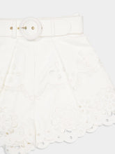 Zimmermann White Embroidered Linen High-Waisted Shorts
